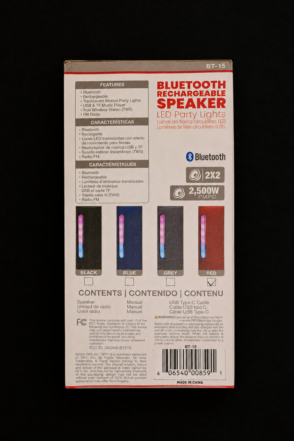 QFX BT-15-RED Dual 2" Portable Rechargeable BT Speaker